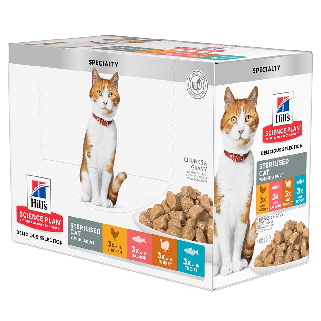 Boîte pâtées chats stérilisés poulet/dinde/saumon/truite HILL'S - 12x85g