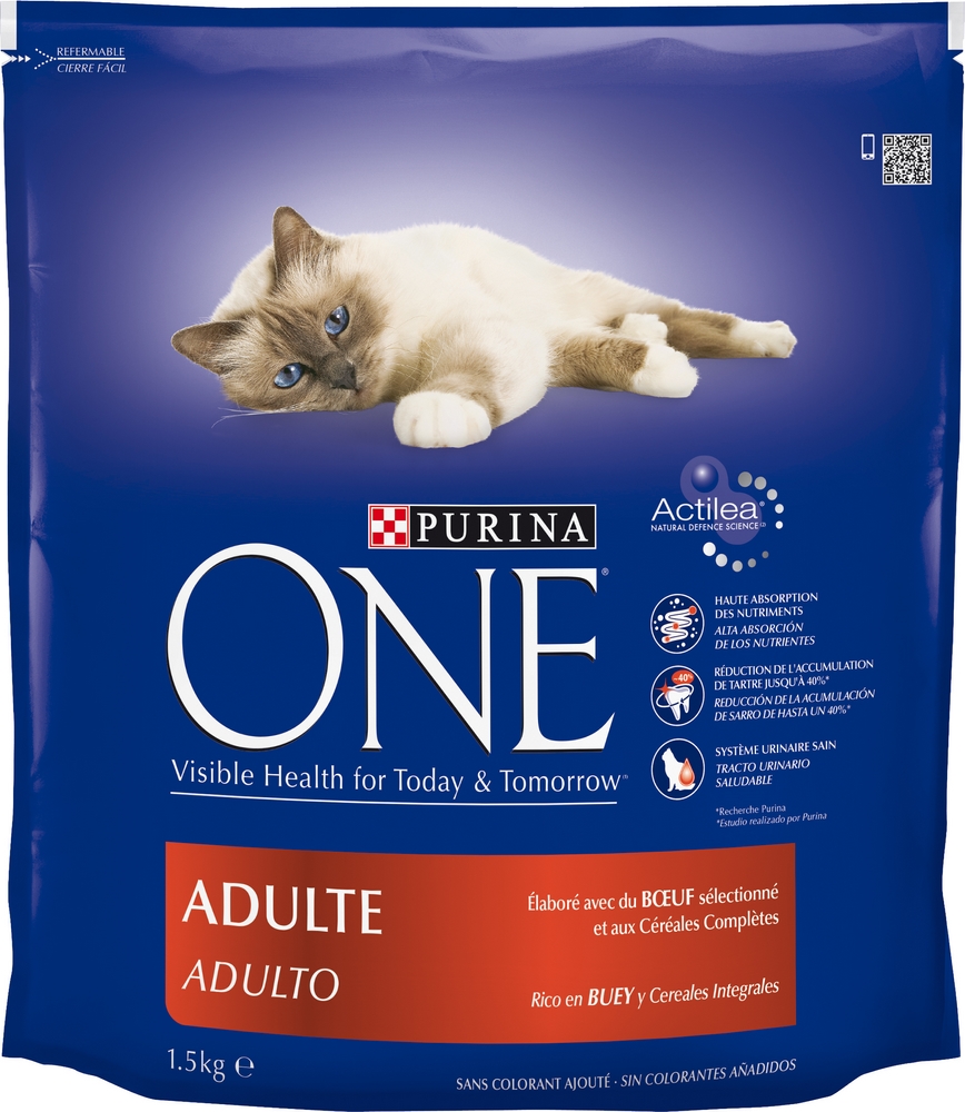 Croquettes chats adultes bœuf/céréales PURINA ONE - 1.5kg