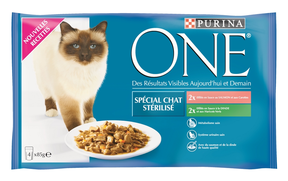 Pâtées en sauce chats stérilisés saumon/dinde PURINA ONE - 4x85g