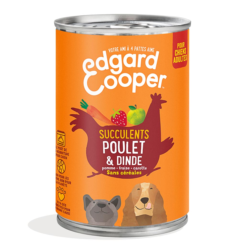 Pâtée chiens adultes poulet/dinde frais EDGARD & COOPER - 400g