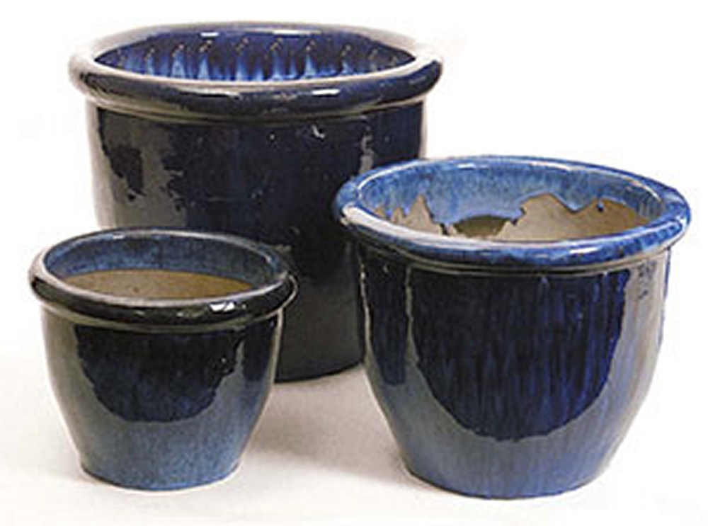 Pot émaillé bleu terre cuite - Ø30cm x H25cm
