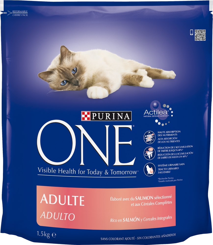 Croquettes chats adultes saumon/céréales PURINA ONE - 1,5 kg