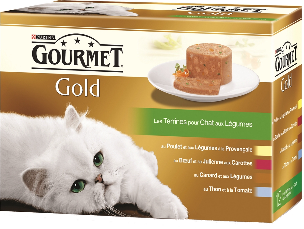 Boîte pâtées chats adultes terrines avec des légumes gourmet gold PURINA - 12x85g