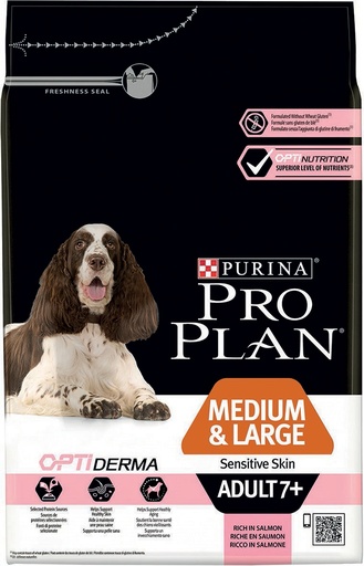 [2N-0009ZY] Croquettes chiens seniors +7ans moyennes et grandes races peau sensible PROPLAN - 3kg