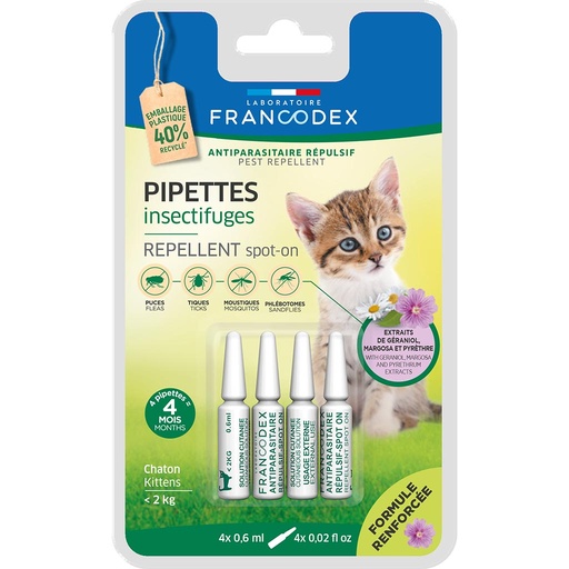 [K-004DSQ] Pipettes anti-parasitaires répulsives pour chatons FRANCODEX - x4